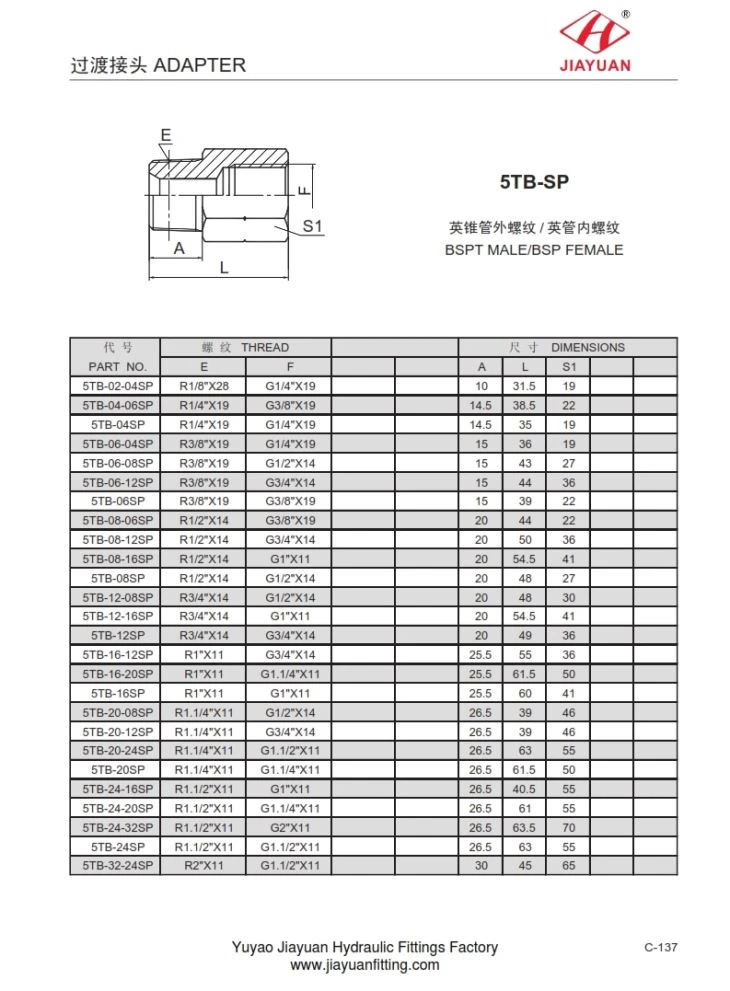 Erkak BSPT ayol BSP adapteri